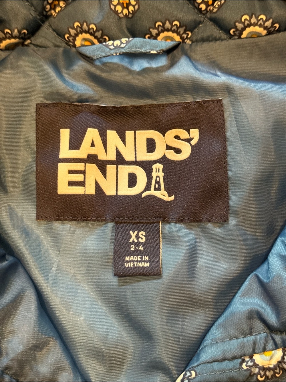 Lands' End Women's Quilted Blue Floral Puffer Vest Size XS - Picture 3 of 7
